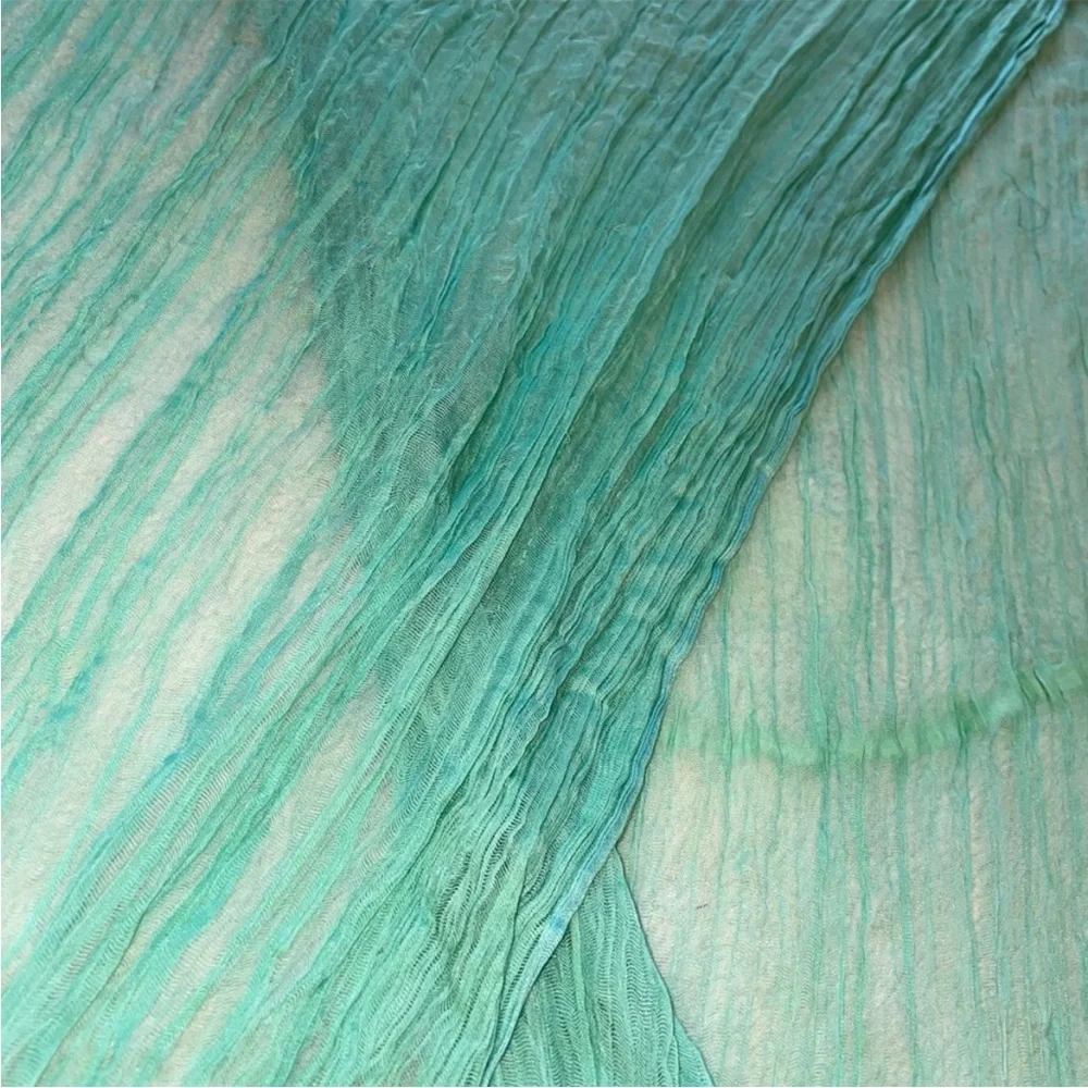 Chaudry Turquoise Sheer Fringed Scarf with Braided Tassels